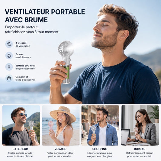 Ventilateur-Brumisateur de Poche 2-en-1