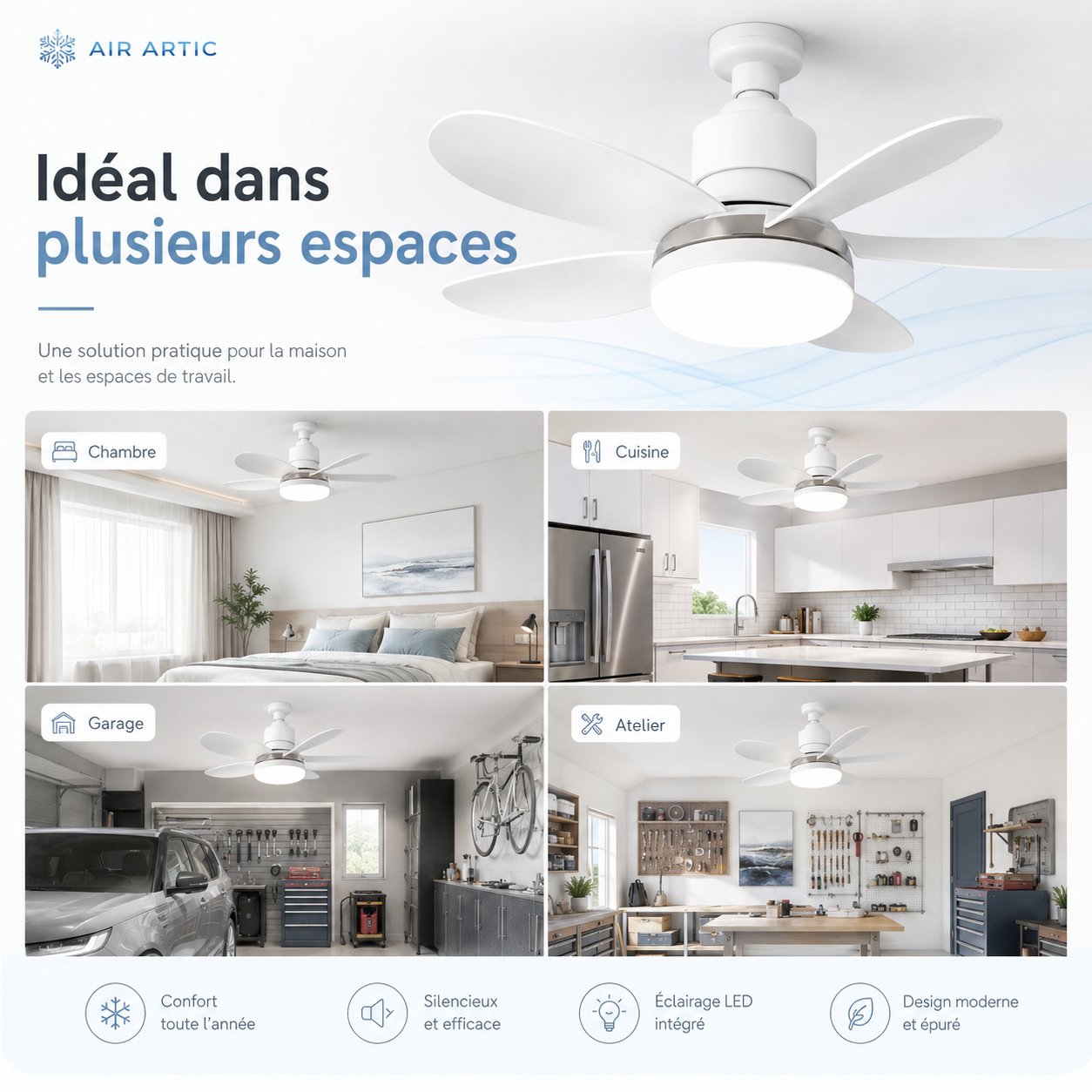 Ventilateur de Plafond LED 30W avec Télécommande