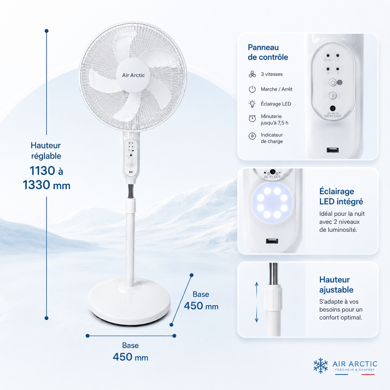 Ventilateur sur Pied 16” Rechargeable avec Télécommande – Air Arctic