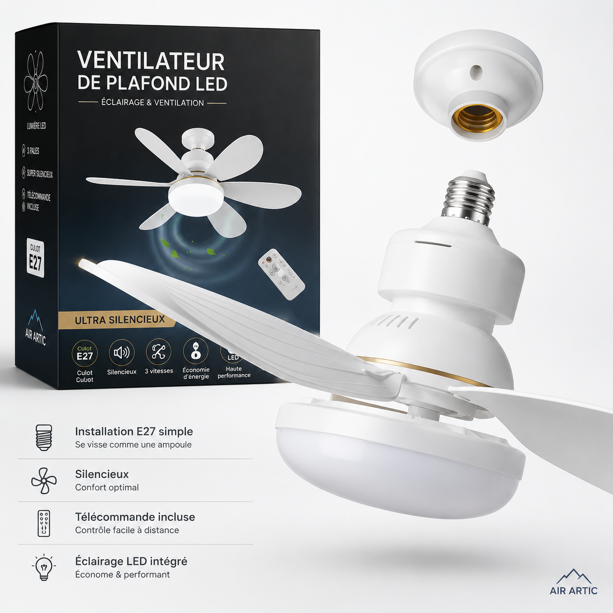 Ventilateur de Plafond LED 30W avec Télécommande