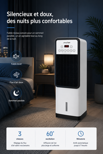 Ventilateur de climatisation vertical électrique domestique mobile à refroidissement et chauffage, sans pales, avec fonction eau et glace