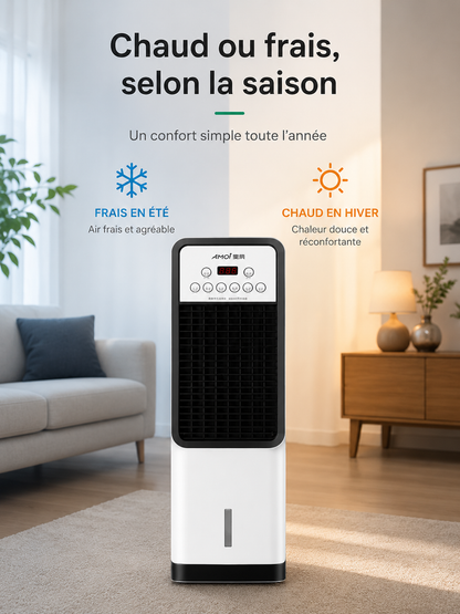 Ventilateur de climatisation vertical électrique domestique mobile à refroidissement et chauffage, sans pales, avec fonction eau et glace