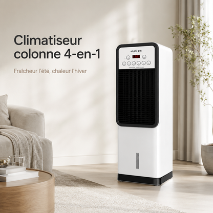 Ventilateur de climatisation vertical électrique domestique mobile à refroidissement et chauffage, sans pales, avec fonction eau et glace