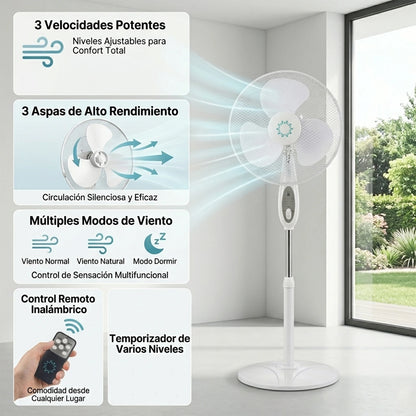 Ventilateur sur pied multifonction 125 cm, télécommande, 3 vitesses et modes de ventilation, minuterie jusqu'à 7,5 h, oscillation automatique, moteur silencieux, hauteur réglable, idéal pour le salon, la chambre et le bu