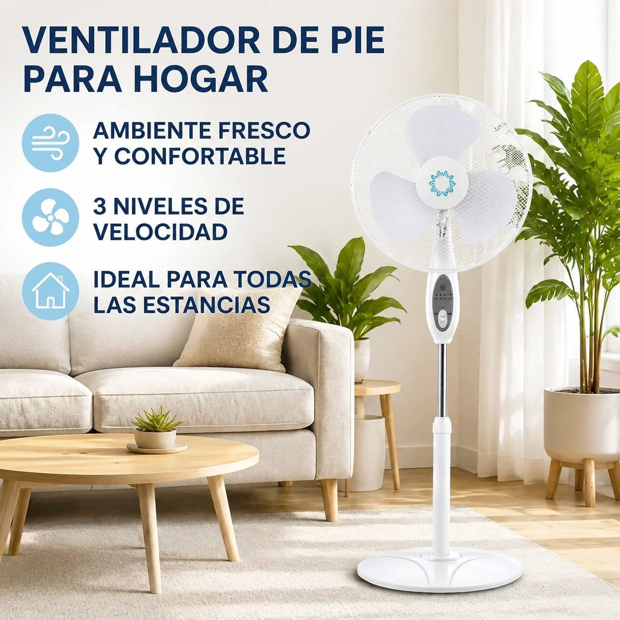 Ventilateur sur pied multifonction 125 cm, télécommande, 3 vitesses et modes de ventilation, minuterie jusqu'à 7,5 h, oscillation automatique, moteur silencieux, hauteur réglable, idéal pour le salon, la chambre et le bu