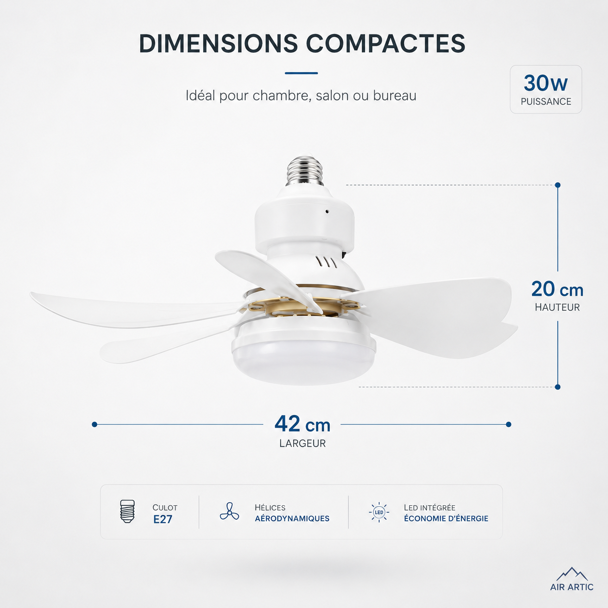 Ventilateur de Plafond LED 30W avec Télécommande