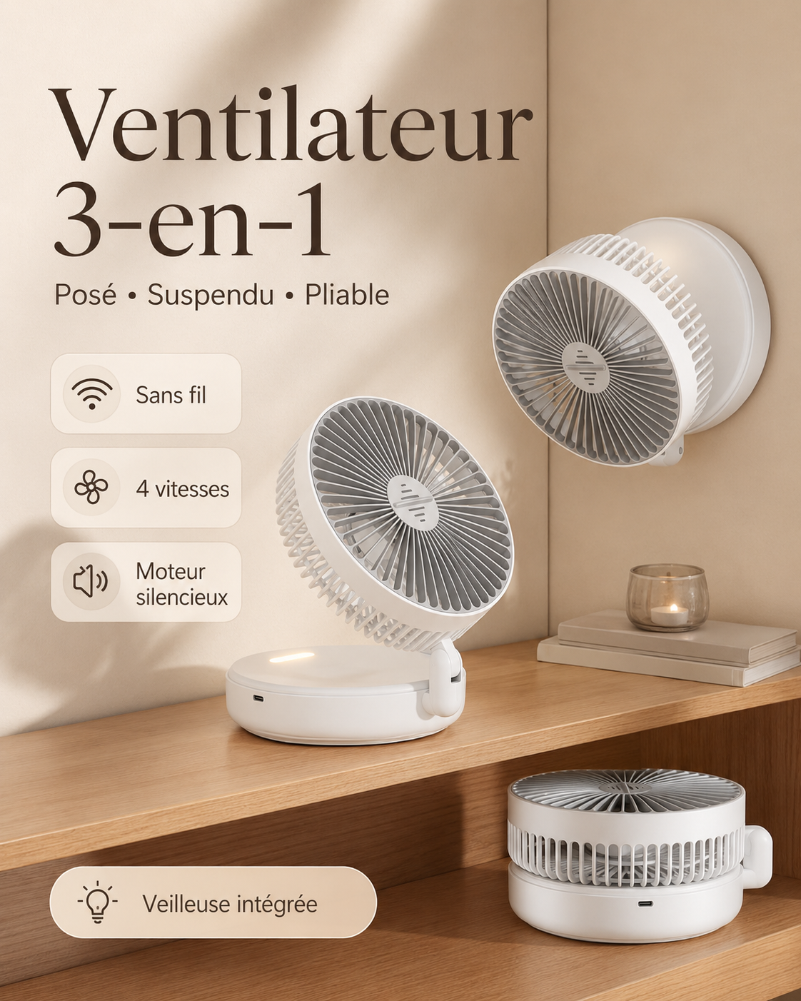 Ventilateur Portable 3-en-1 Rechargeable & Pliable | AIR ARTIC
