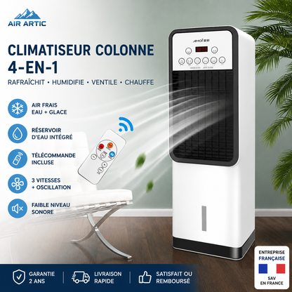 Ventilateur de climatisation vertical électrique domestique mobile à refroidissement et chauffage, sans pales, avec fonction eau et glace