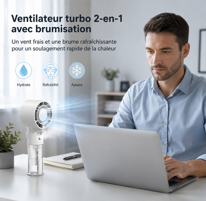 Ventilateur brumisateur portable Air Artic pour homme, femme et enfant, idéal en extérieur, voyage, études et bureau.