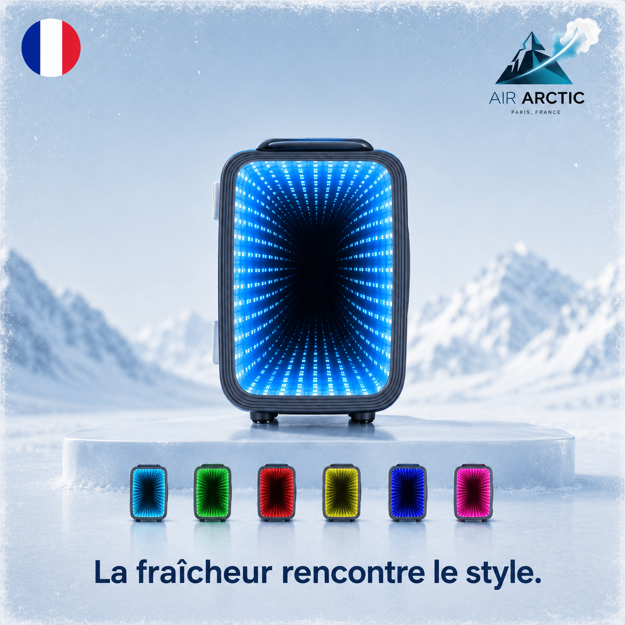 Mini frigo design 4 litres AIR ARTIC avec éclairage LED RGB multicolore pour boissons, cosmétiques et chambre