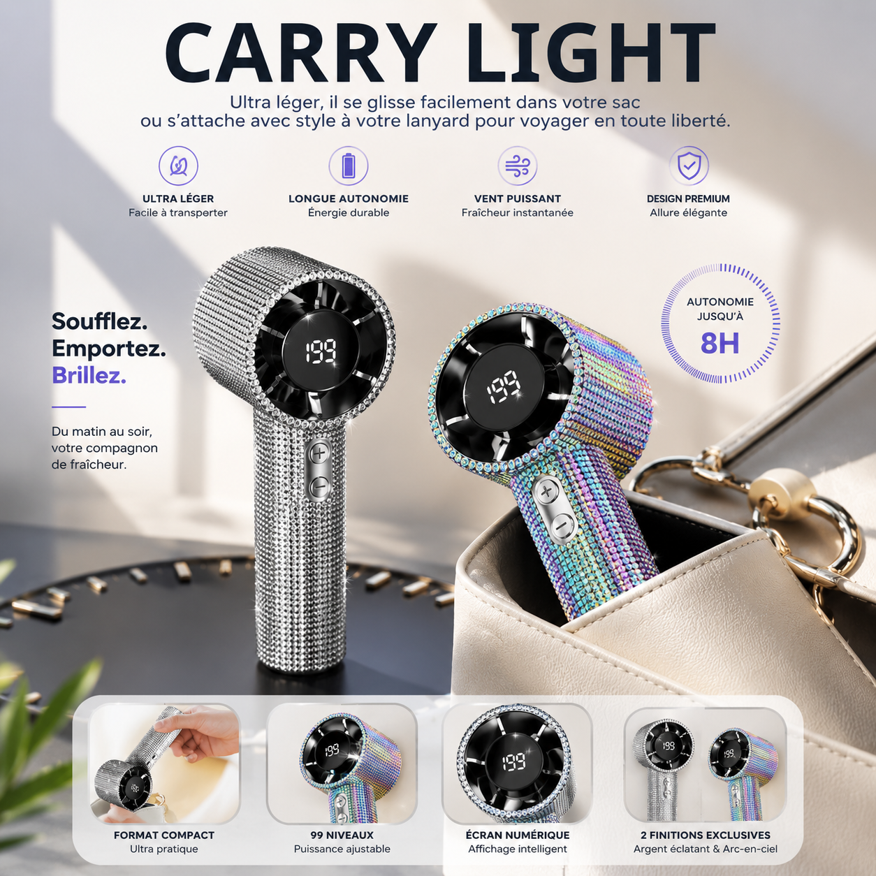 Crystal Wind™ | Ventilateur Portable 199 Niveaux