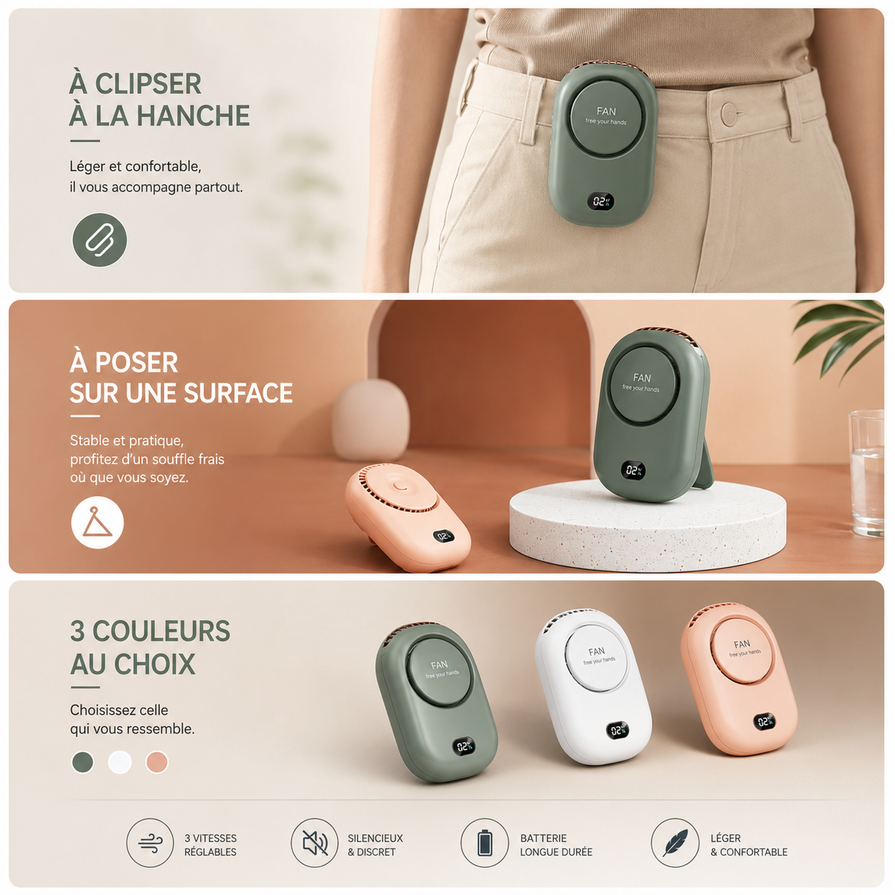 Mini Ventilateur Tour de Cou “Zéphyr” Rechargeable