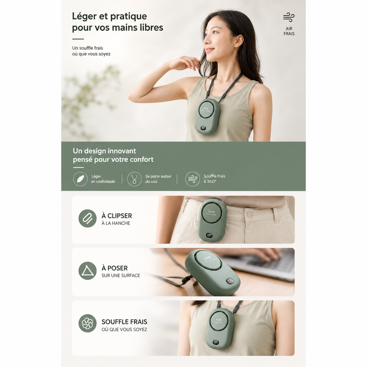 Mini Ventilateur Tour de Cou “Zéphyr” Rechargeable