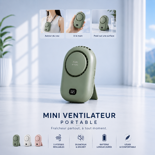 Mini ventilateur tour de cou AIR ARTIC Zéphyr rechargeable, portable et silencieux pour sport, voyage et fortes chaleurs