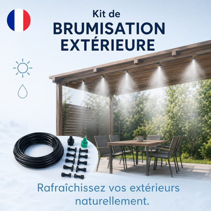 Système de brumisation extérieure AIR ARTIC pour terrasse, jardin, pergola et patio avec diffusion de brume rafraîchissante anti-chaleur