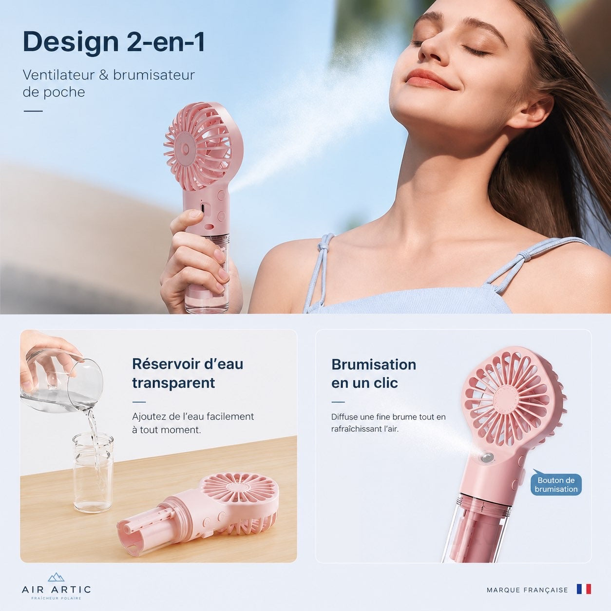Ventilateur-Brumisateur de Poche 2-en-1