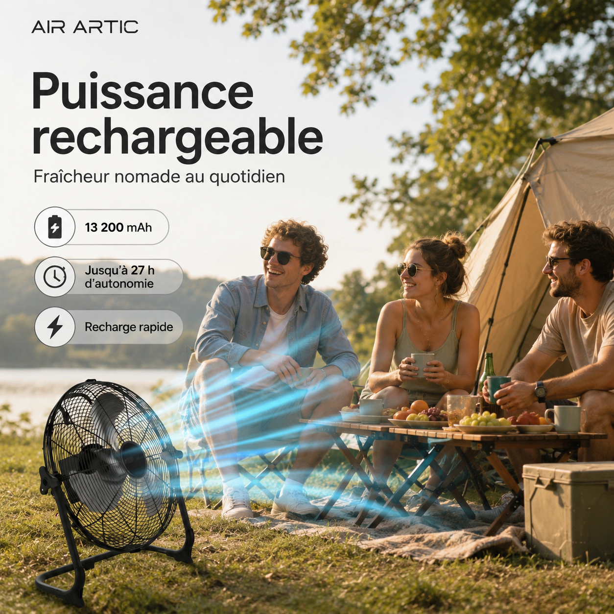 Ventilateur de chantier Air Artic compatible avec batterie Makita 18 V pour atelier, garage et travaux