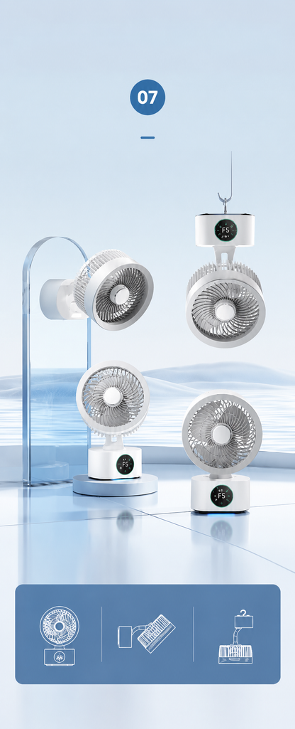 Ventilateur Circulateur Premium 360° avec Télécommande – Rechargeable USB