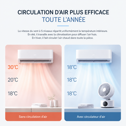 Ventilateur Circulateur Premium 360° avec Télécommande – Rechargeable USB