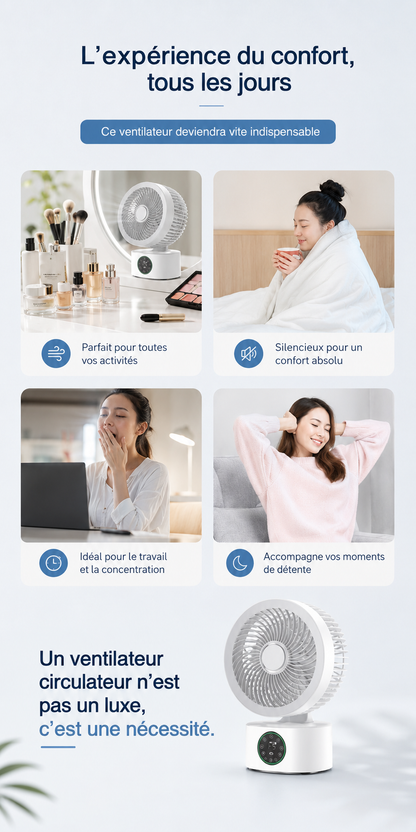 Ventilateur Circulateur Premium 360° avec Télécommande – Rechargeable USB