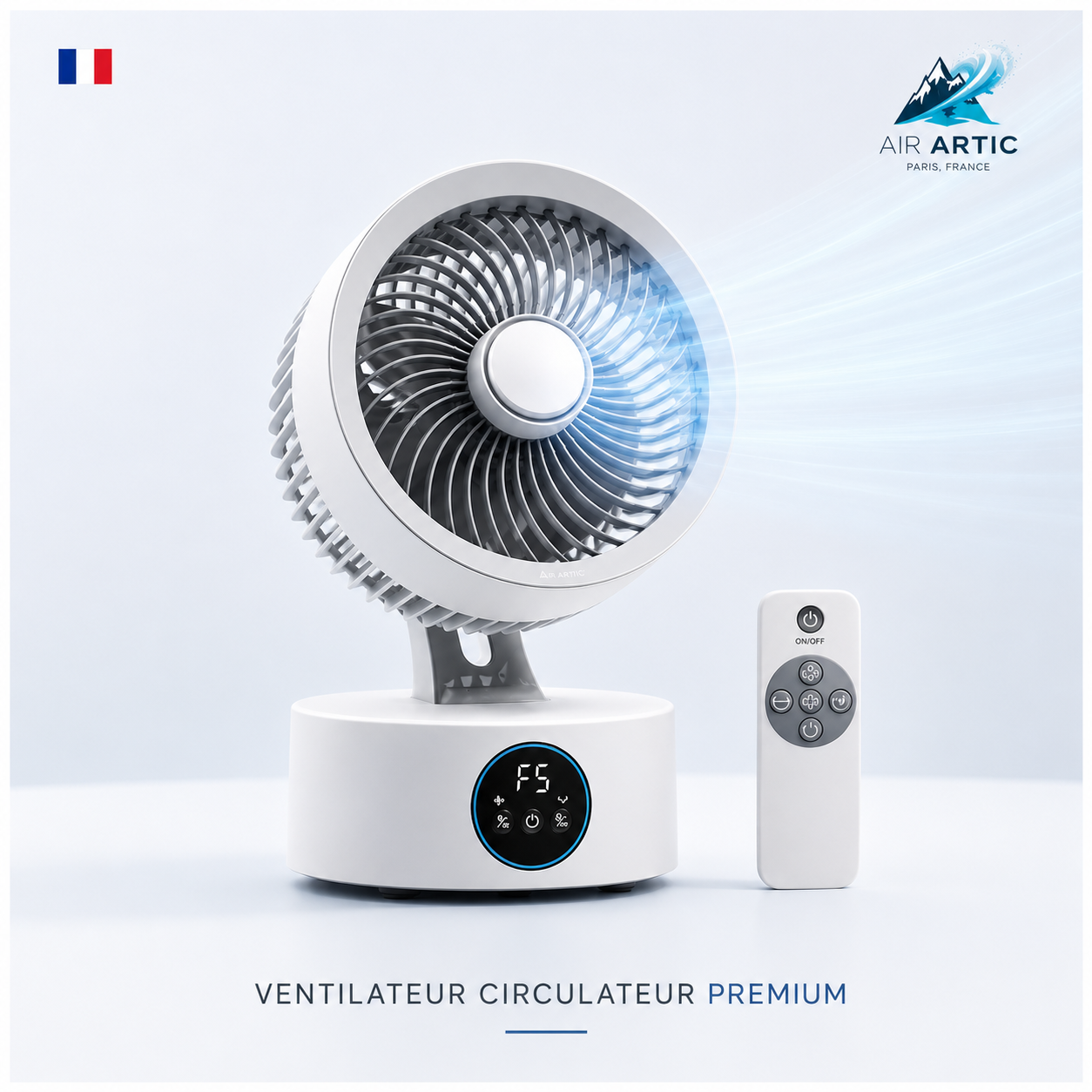 Ventilateur circulateur 360° AIR ARTIC avec télécommande, ventilation puissante et silencieuse, oscillation multidirectionnelle et alimentation USB rechargeable