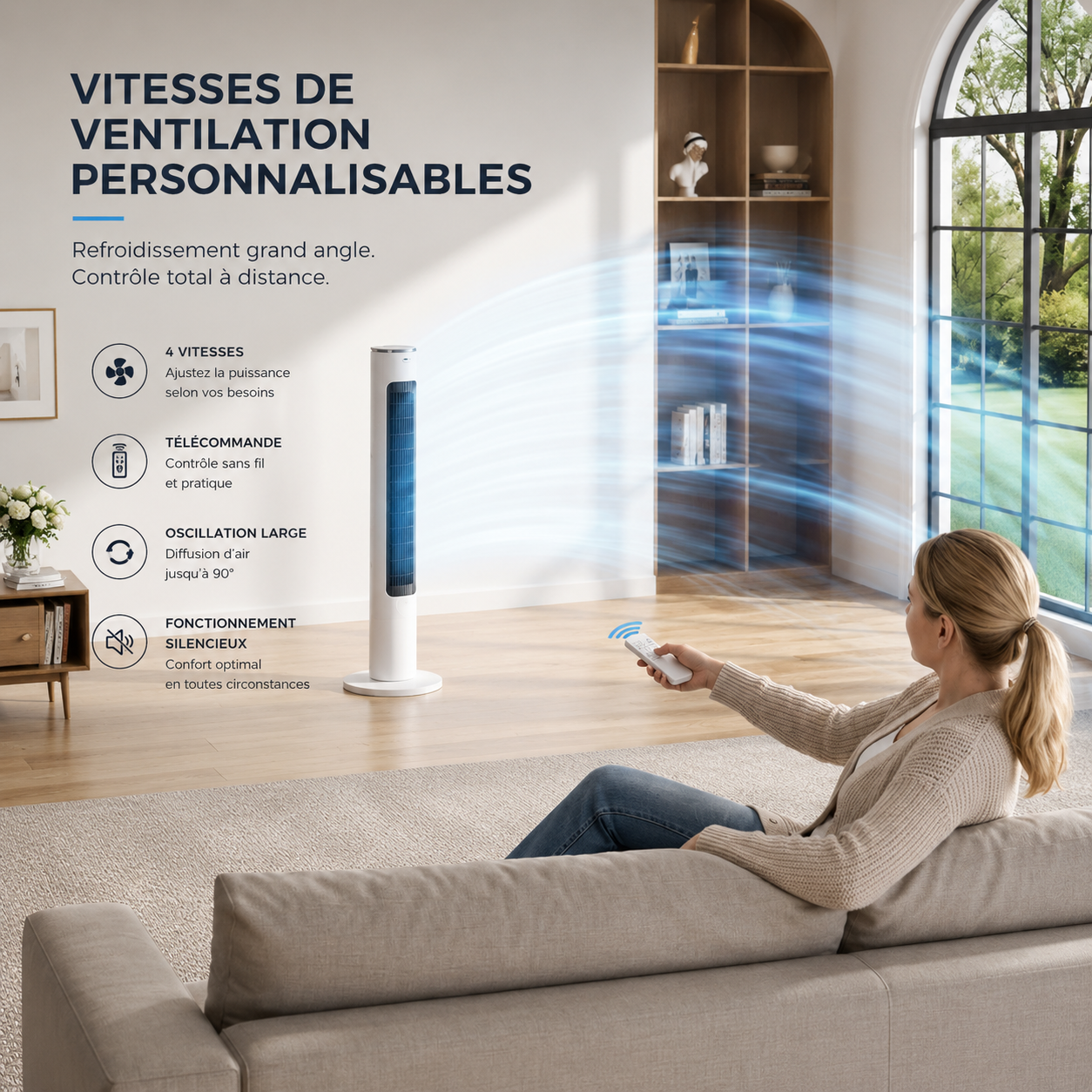 CLIM 2-EN-1™ | Ventilateur Tour Premium 90°