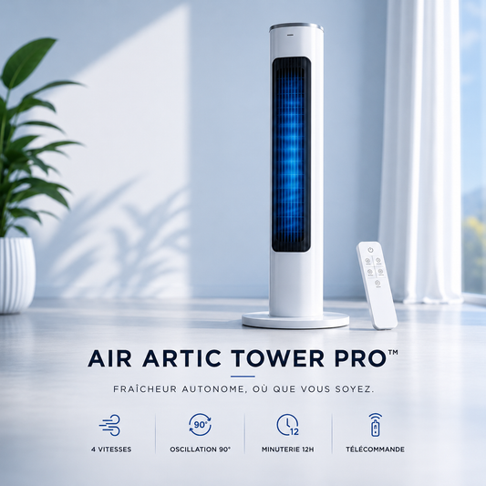 Ventilateur colonne AIR ARTIC TOWER PRO blanc avec oscillation 90 degrés et télécommande