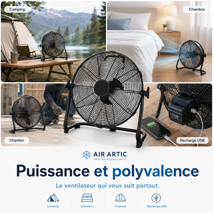 Ventilateur industriel portable Air Artic 40 cm avec batterie compatible Makita pour chantier, camping et maison