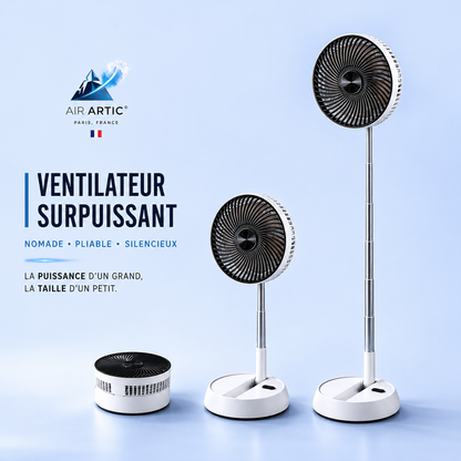 Ventilateur nomade pliable AIR ARTIC rechargeable sans fil, silencieux, réglable en hauteur et compact pour maison, bureau et voyage