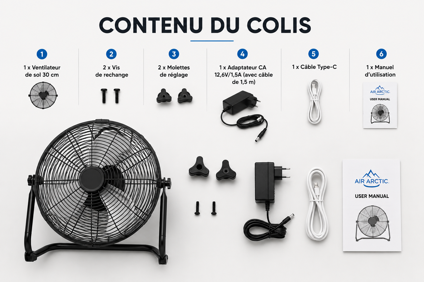 Ventilateur polyvalent Air Artic adapté au camping, à la chambre, au chantier et aux espaces sans prise électrique
