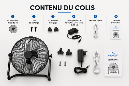 Ventilateur polyvalent Air Artic adapté au camping, à la chambre, au chantier et aux espaces sans prise électrique