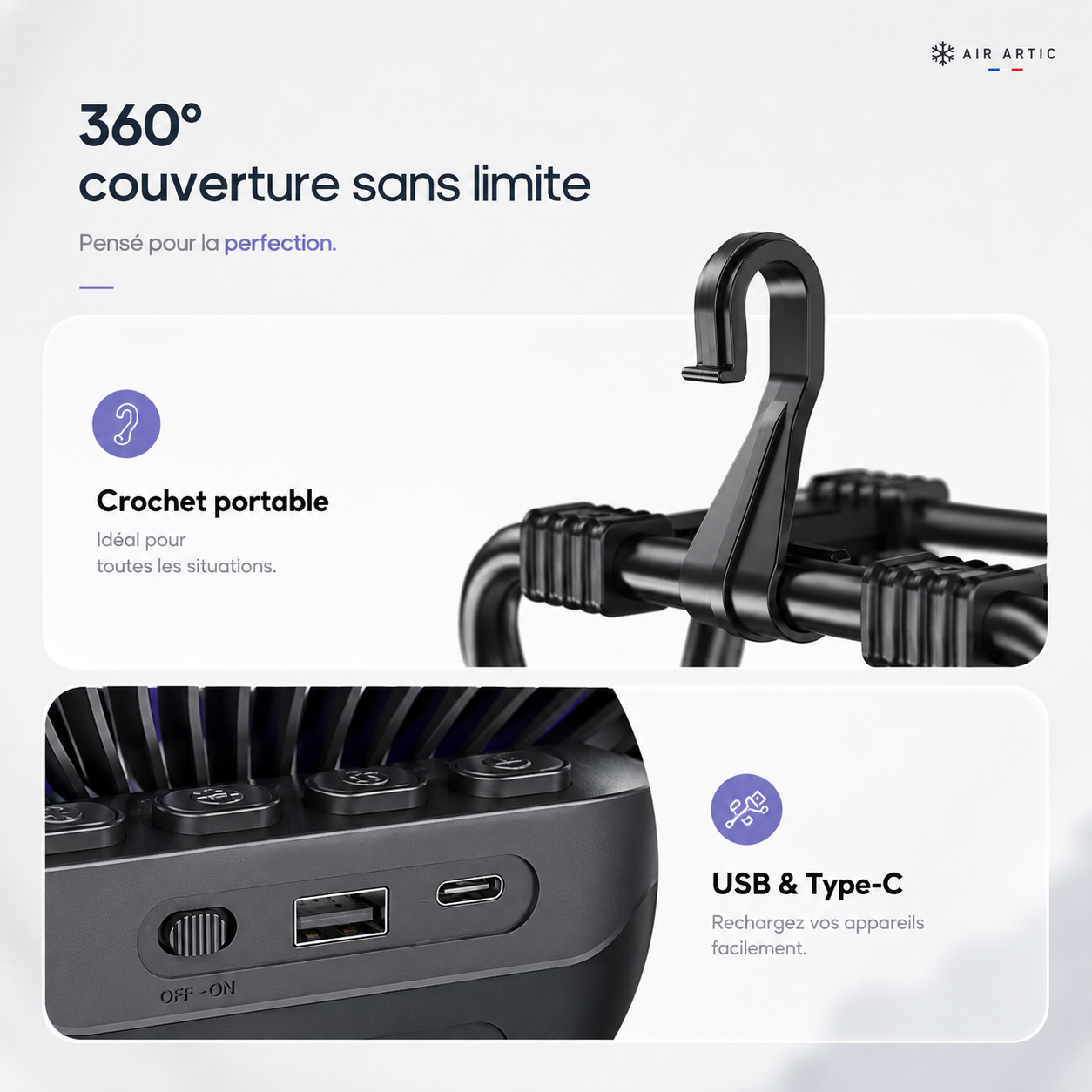 Ventilateur Fix/Portable Haute Autonomie 20 000 mAh | Flex Pro