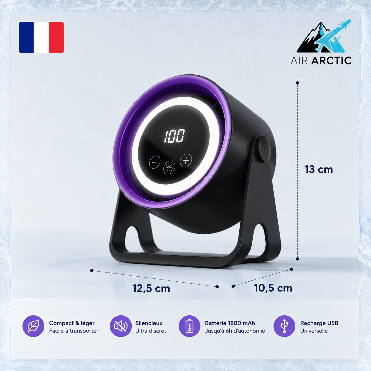 Ventilateur ArcticFlow™ Sans Pales, Rechargeable USB & Installation Flexible