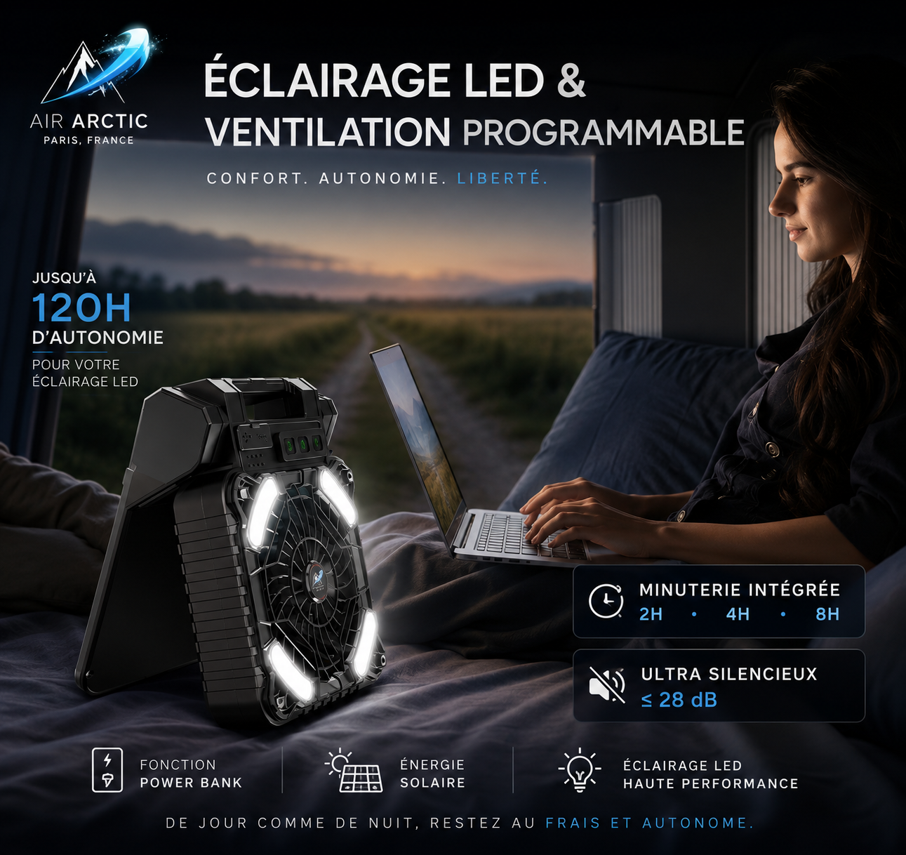 Ventilateur Solaire Autonome & Power Bank ( Batterie externe 24h )