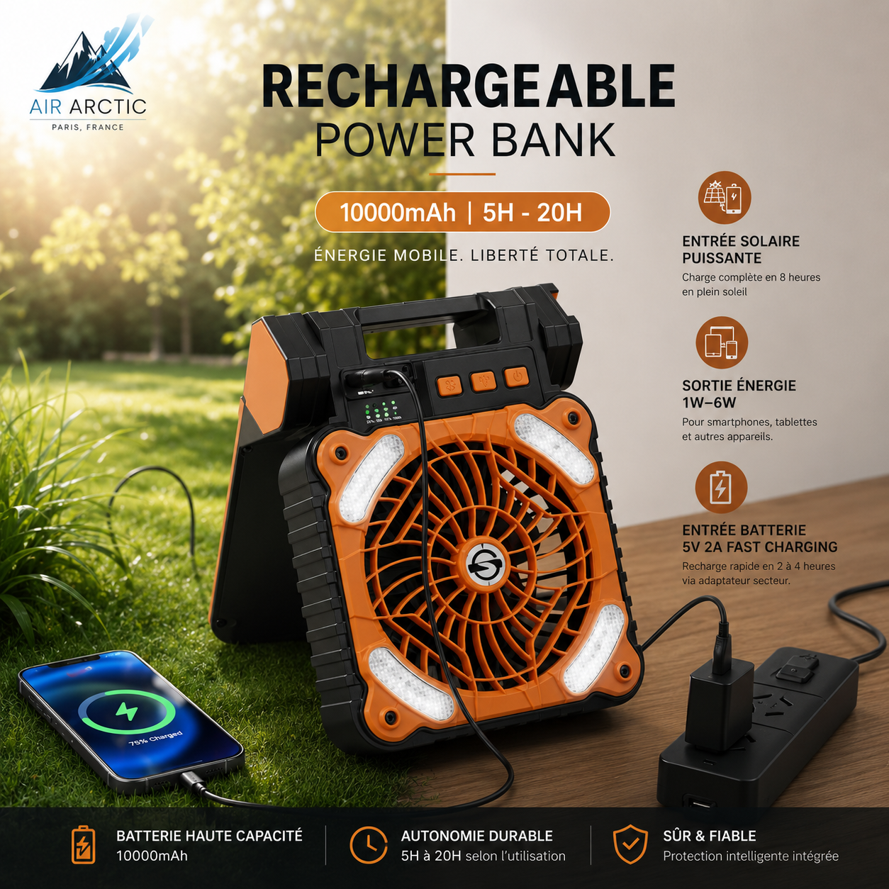 Ventilateur Solaire Autonome & Power Bank ( Batterie externe 24h )