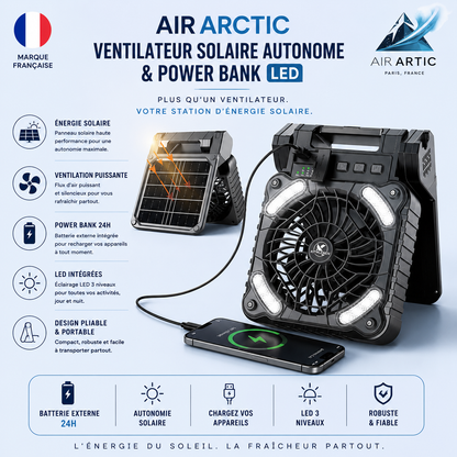 Ventilateur Solaire Autonome & Power Bank ( Batterie externe 24h )