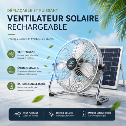 Ventilateur Solaire Haute Puissance – 12 Vitesses, USB, Portable 2025